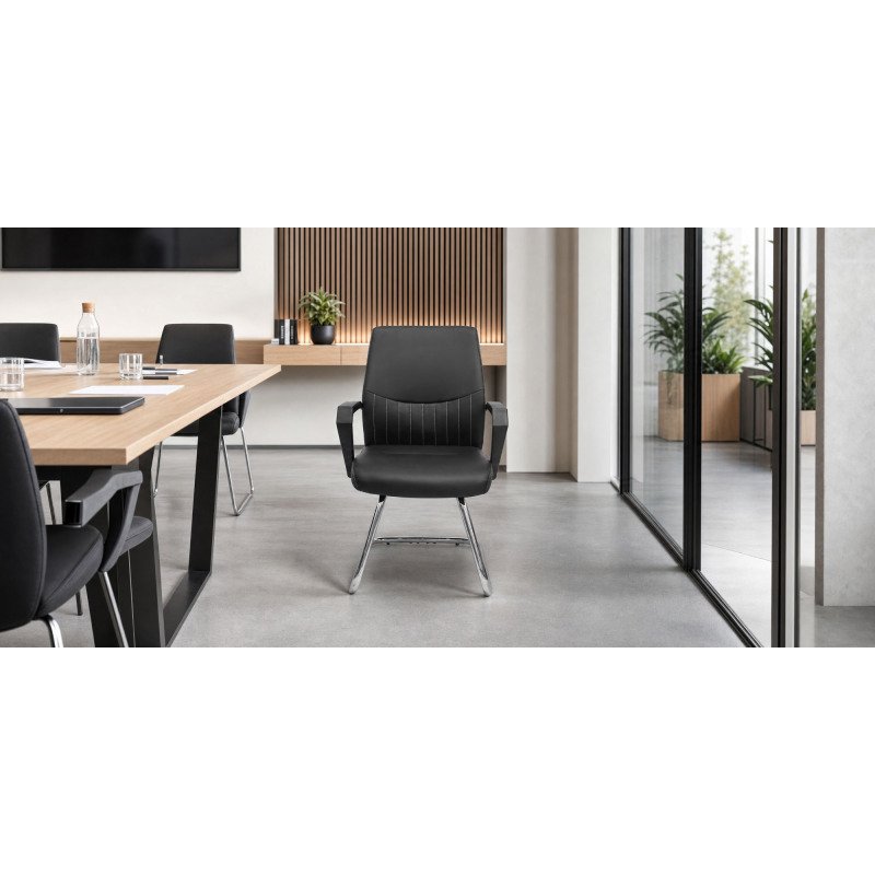 Chaise visiteur Opti520PA avec pieds luge en similicuir noir