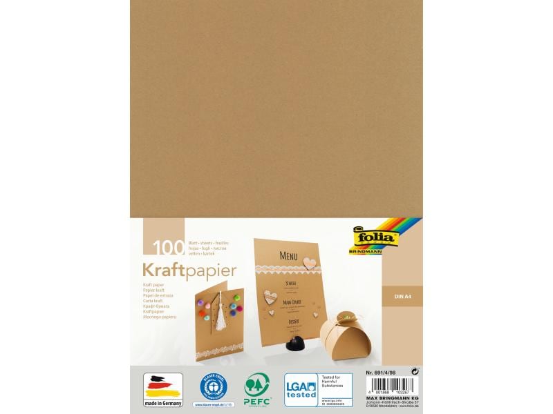 Folia Kraftkarton Kraftpapier A4, 100 Blatt 120 g/m² Kraftpapier A4