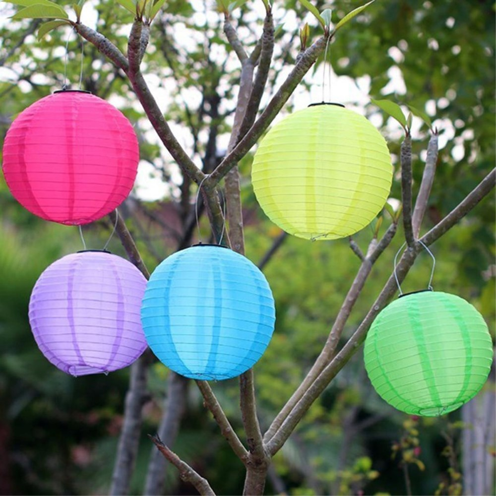 (10er Set) Ø30cm LED Solar Lampion Outdoor Deko Lampe mit Tag / Nacht Sensor (IP55) - Beige