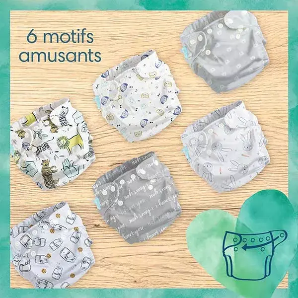 Pampers Harmonie Hybrid 3 à 16kg Oeko-Tex 1 Couche Lavable + 15 Coeurs Absorbants Jetables