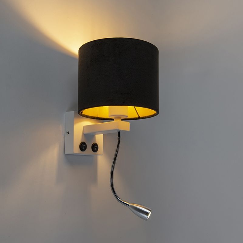 Moderne wandlamp wit met kap velours zwart - Brescia