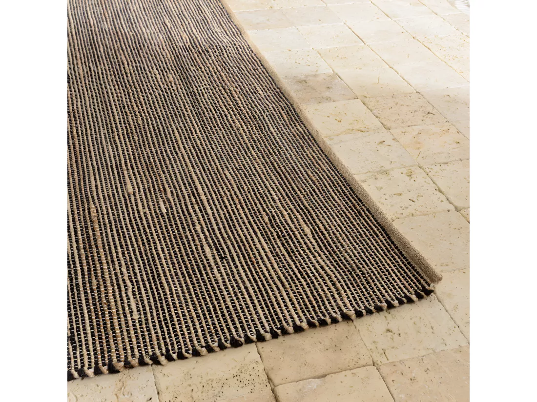 QUENTIN - Tapis rect. 200x290cm en jute et coton couleur sable et noir