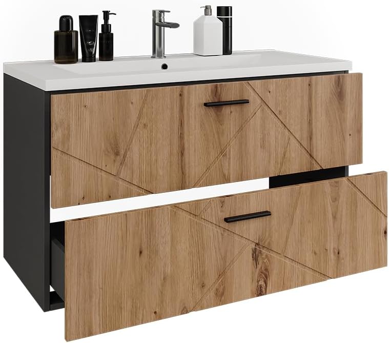 Vicco Waschbeckenunterschrank Anthrazit/Artisan Irma, bestehend aus Waschbeckenunterschrank, Waschbecken - Mehr Stauraum ohne Bodenfläche zu nutzen