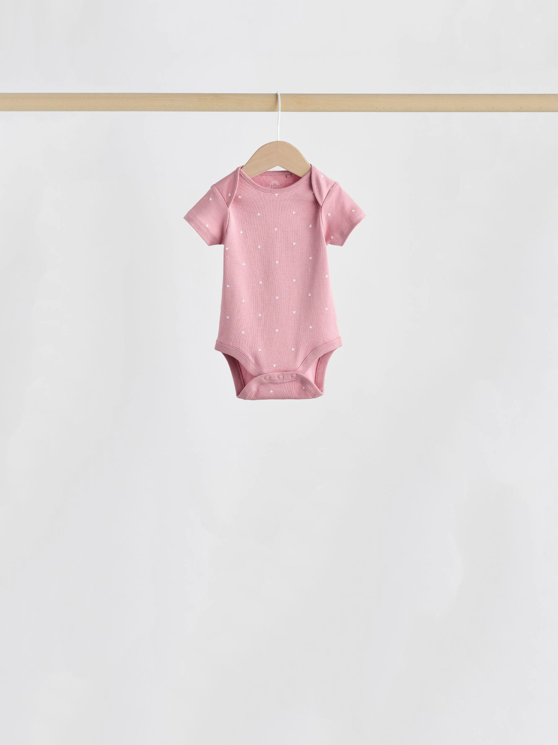 Roze met hartjesprint - Set van 5 babyrompertjes met korte mouwen