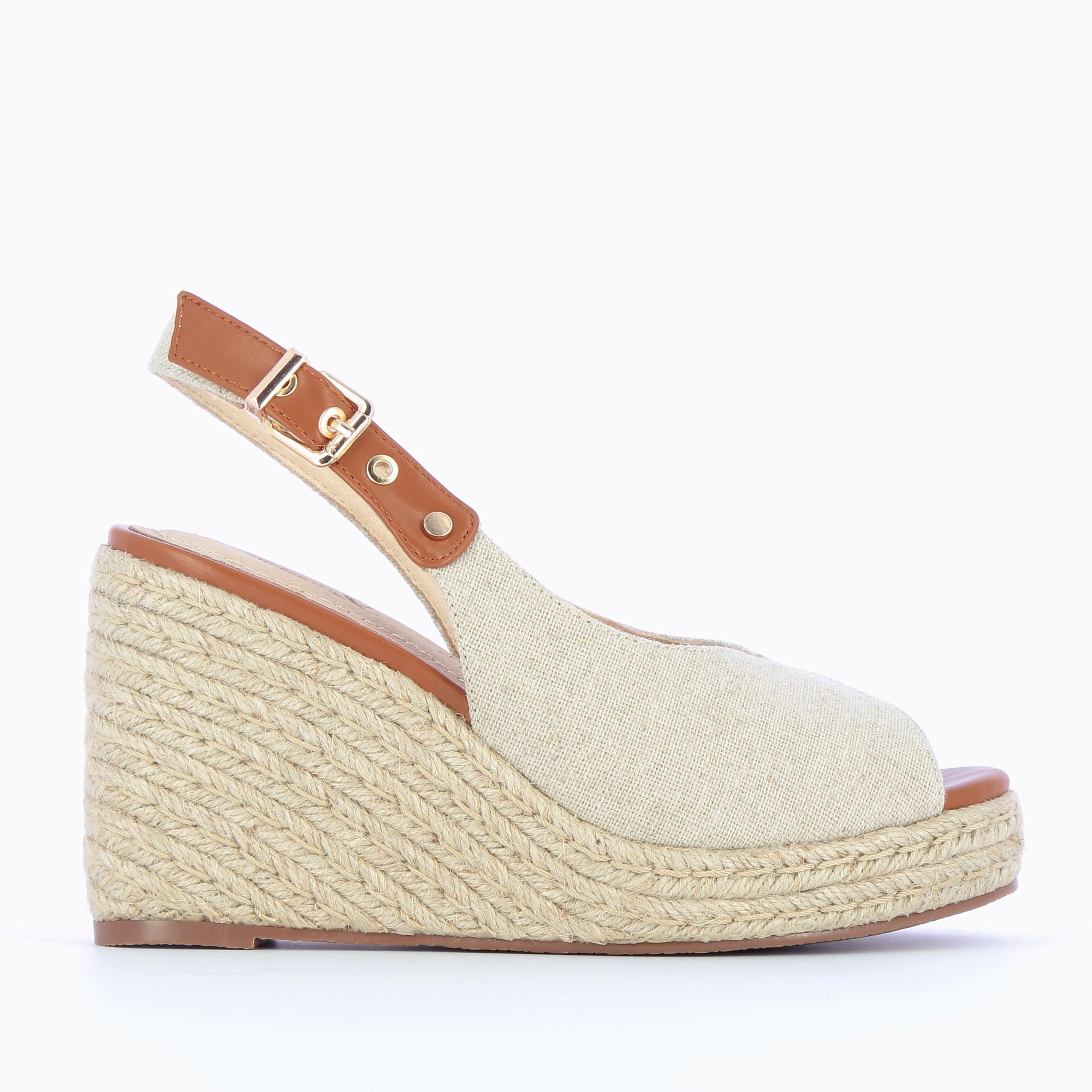 Sandales à talon, Compensées-Sandales compensées Gaëlle en tweed beige