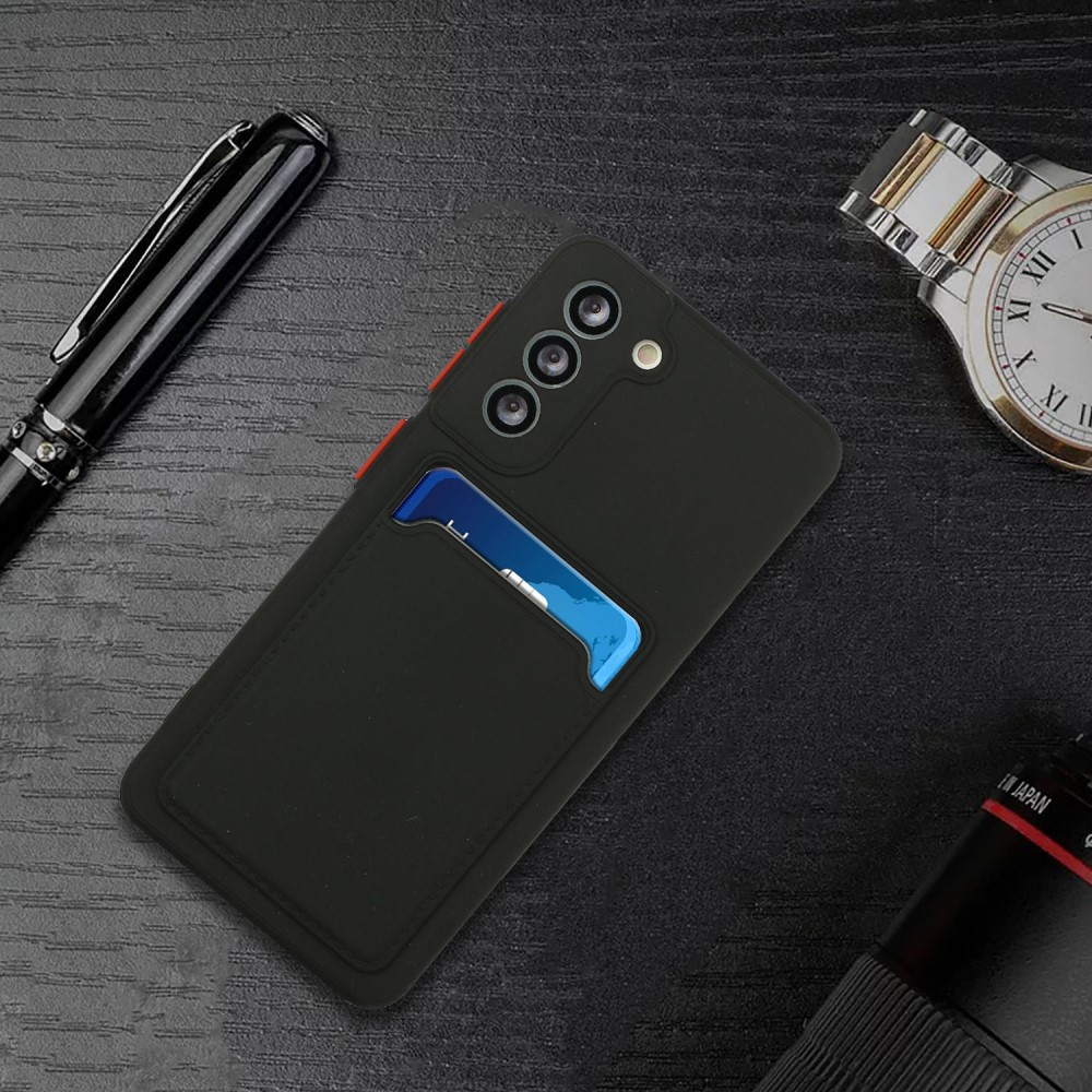 Samsung Galaxy S21 FE 5G Gummi Case Hülle mit Kartenfach - Schwarz / Rot