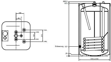 COSMO Warmwasserspeicher CSTS 120 | 120 L Unterstell-Speicher mit Glattrohr-Wärmetauscher | emailliert, PU-Isolierung, Thermometer, Magnesiumanode | für wandhängende Wärmeerzeuger