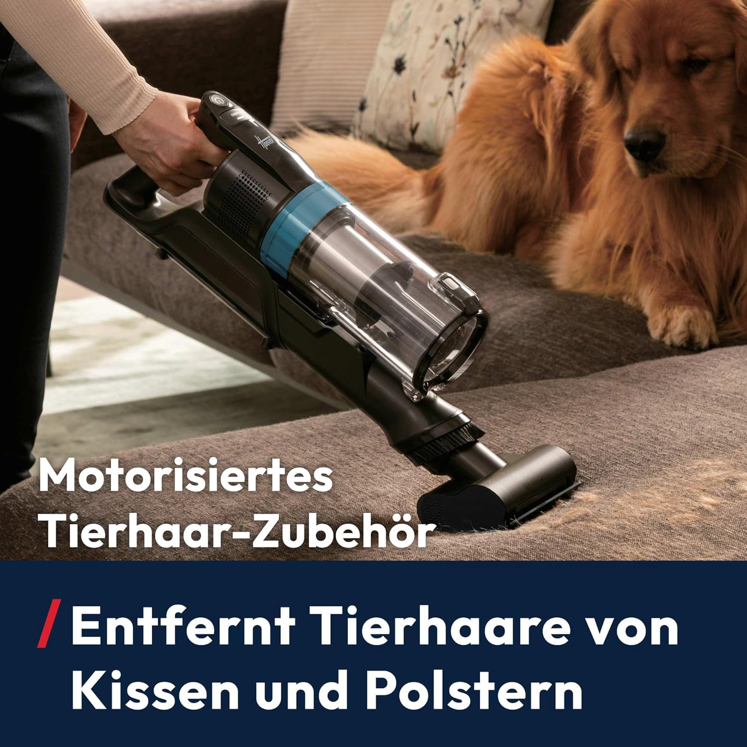 Hoover Akku-Staubsauger kabellos HF1 Plus mit flexiblem Rohr, Turbo-Modus, Universalbodendüse mit Anti-Twist-Technologie, 45 Min. Laufzeit, Parkfunktion, Mini-Turbodüse für Tierhaare [HF1PZ10PX]