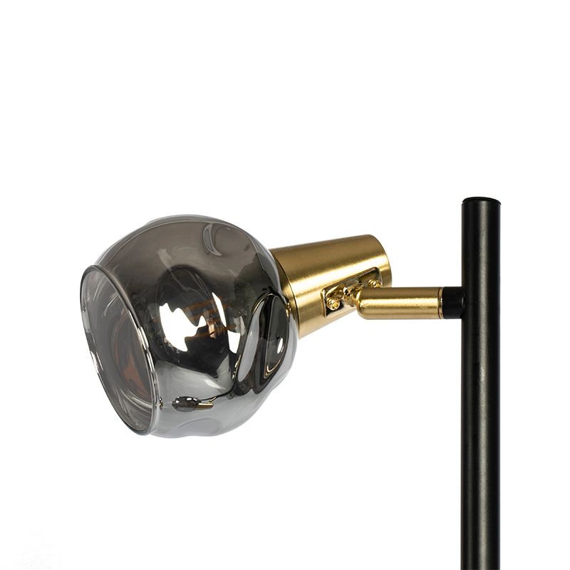 Art deco vloerlamp zwart en goud met smoke glas 3-lichts - Vidro