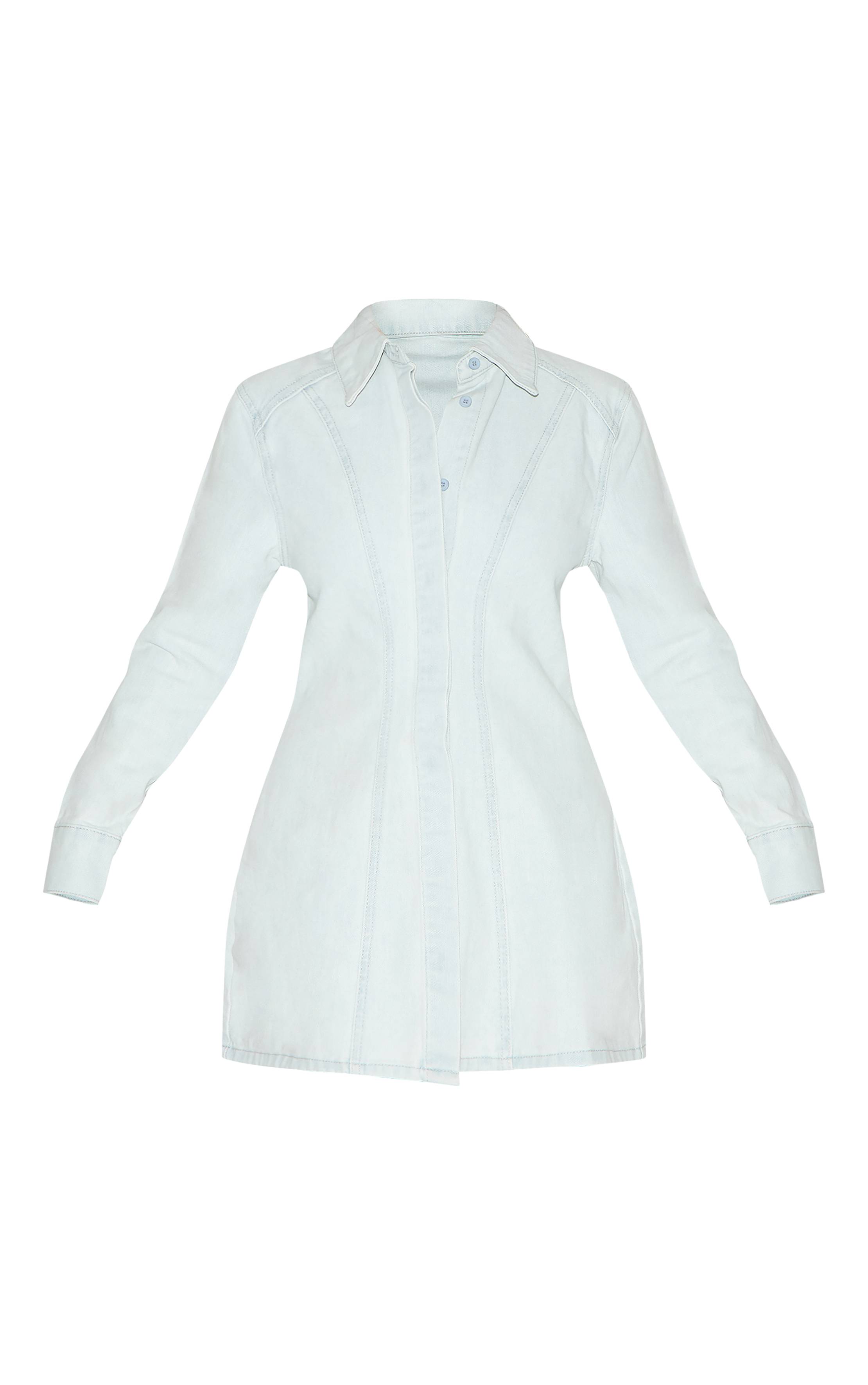 Bleu Glacé Robe Chemise En Denim À Taille Cintrée