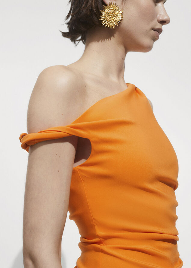 MANGO Asymmetrical pleated dress Orange