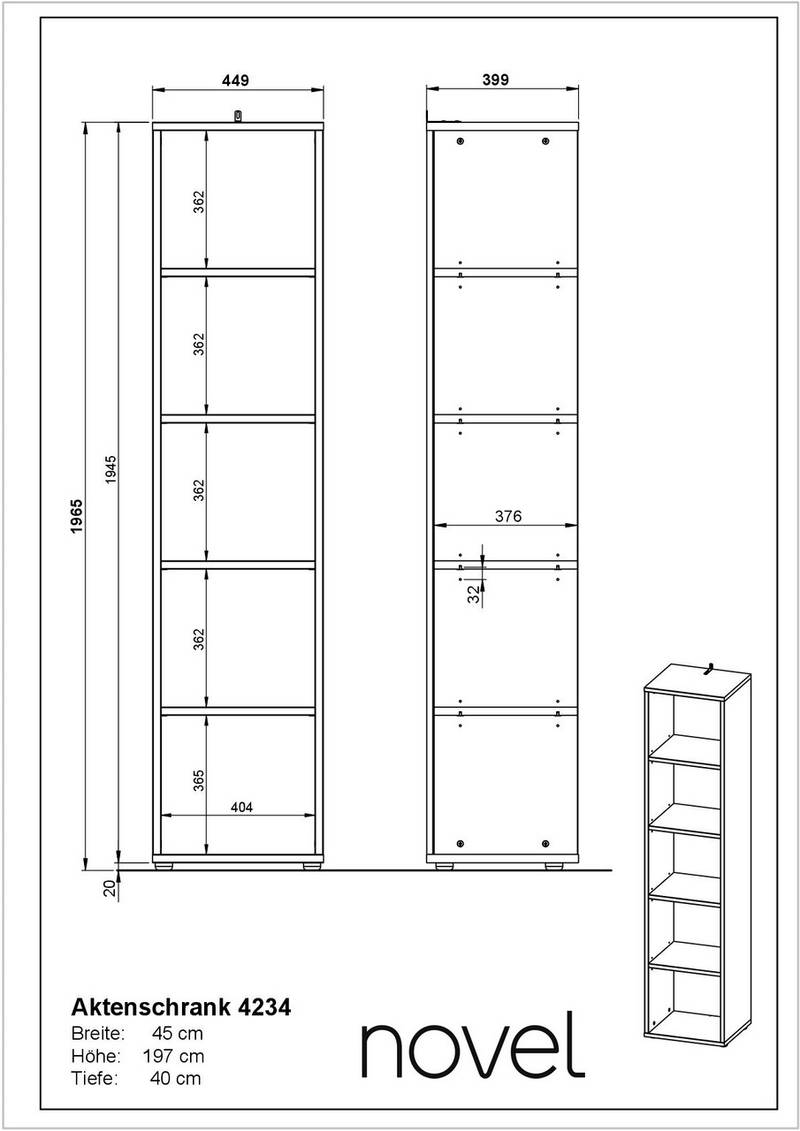 Novel Aktenregal 5OH schmal RENTON