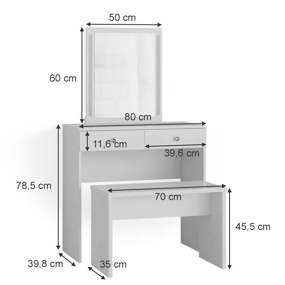 Vicco Schminktisch Frisiertisch Frisierkommode Elara Weiß LED Spiegel Sitzbank 80x79cm modern Schlafzimmer Kommode Schminkspiegel Schublade Ablage Aufbewahrung Kosmetiktisch Make-Up-Tisch