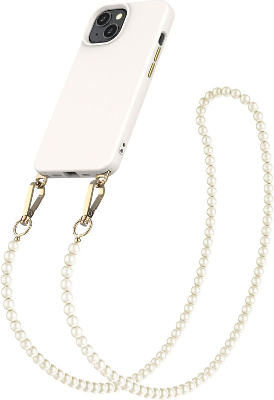 Solidenz Collection iPhone 15 Plus hoesje met afneembare koord - Creme Pearls