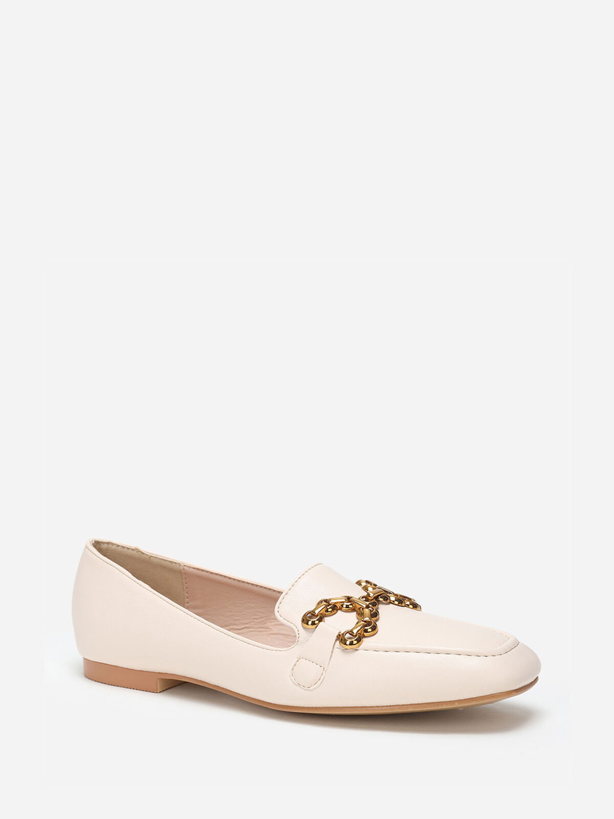 Mocassins à bout carré et bride métallique- Beige