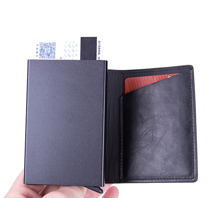 Apple AirTag Wallet Mini Kreditkarten Portemonnaie Leder Geldbörse mit Kartenauswurf-Mechanismus für 10 Karten - Dunkelbraun