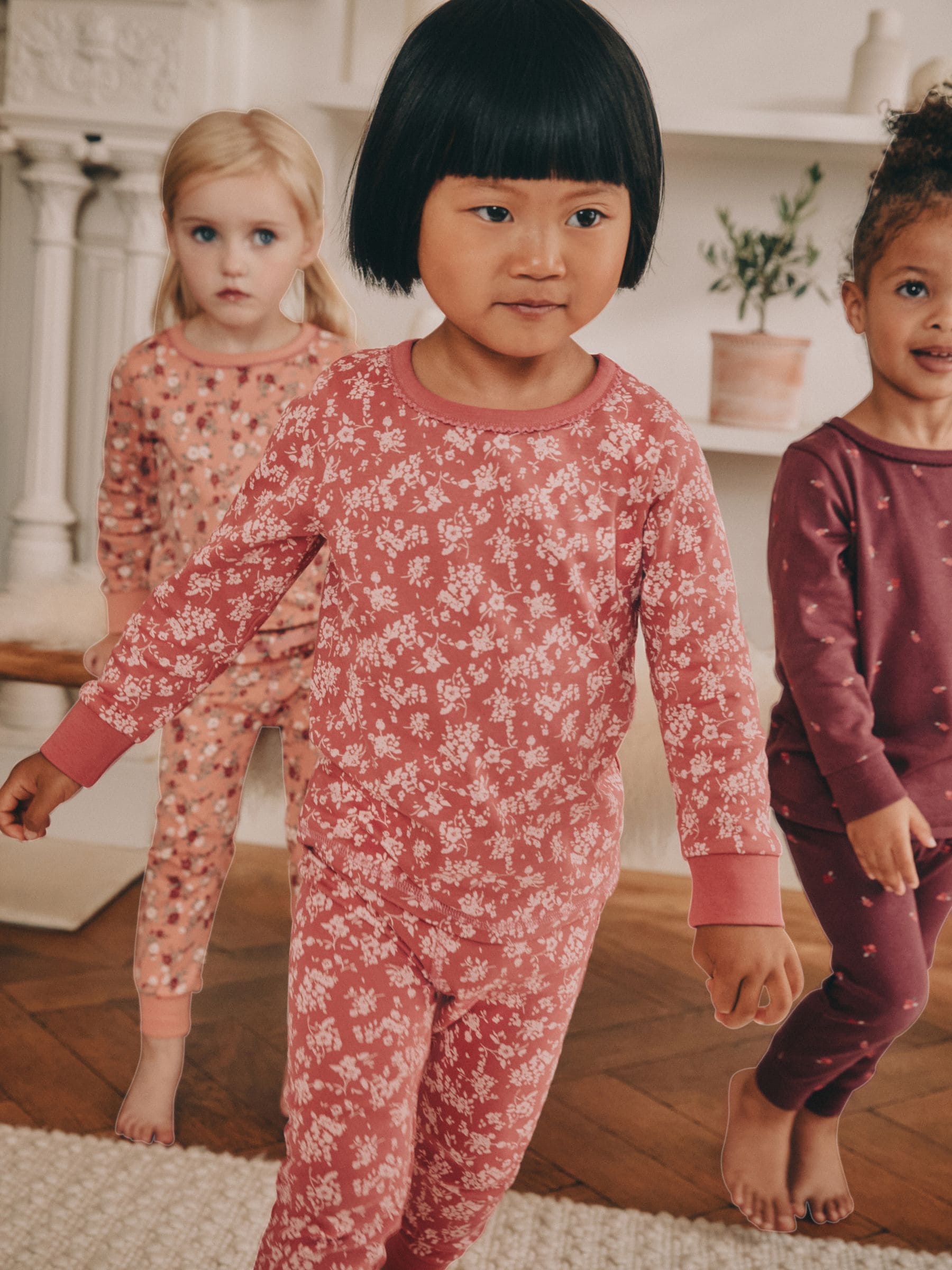 Rood/paars gebloemd - Verpakking van 3 knusse pyjama's (9 mnd-16 jr)