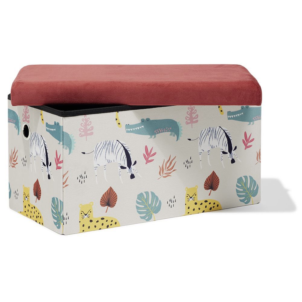 Banc coffre Clara animaux de la savane rouge - L60xP32xH32 cm