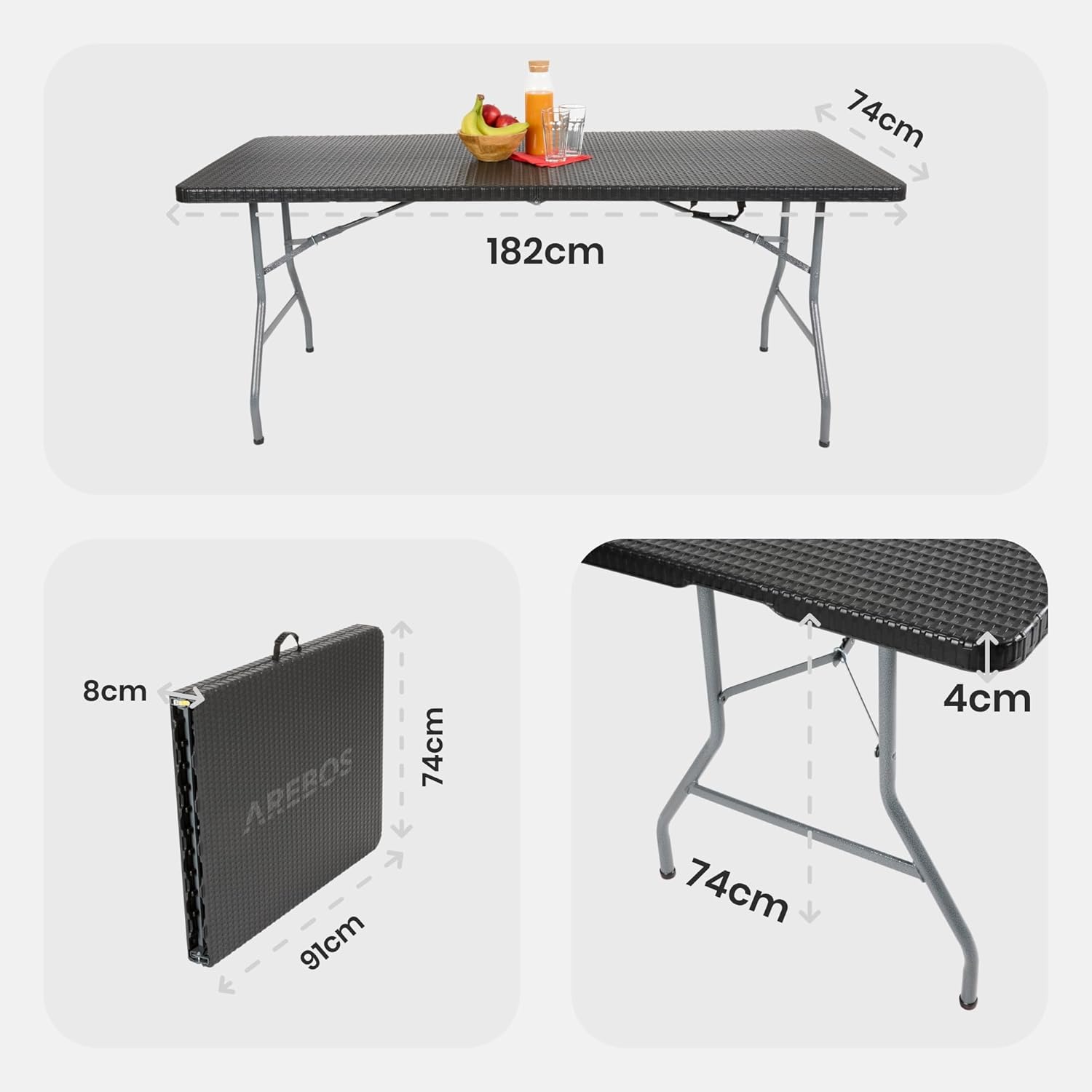 Arebos Bierzeltgarnitur 3-teilig Set Tisch + 2 x Bank | Festzeltgarnitur für drinnen - draußen | Biertisch Set | Zusammenklappbar & mit Tragegriff Campingtisch | Rattan-Look Schwarz