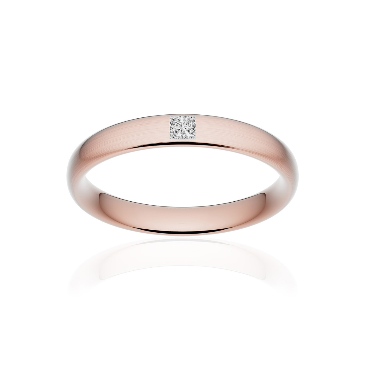 Alliance or 750 rose brossé ruban confort 3,5mm diamant princesse