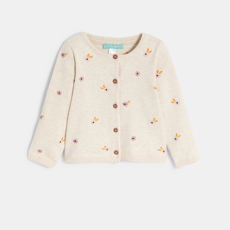 Gilet maille tricot brodé fleurs beige bébé fille Beige