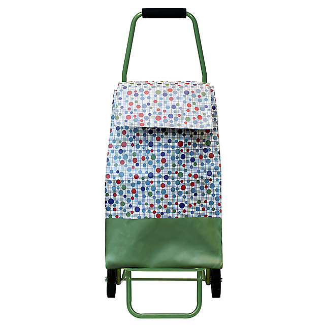 Chariot de courses pliable sac 40 litres coloris vert à pois l.30 x P.37 x H.97 cm