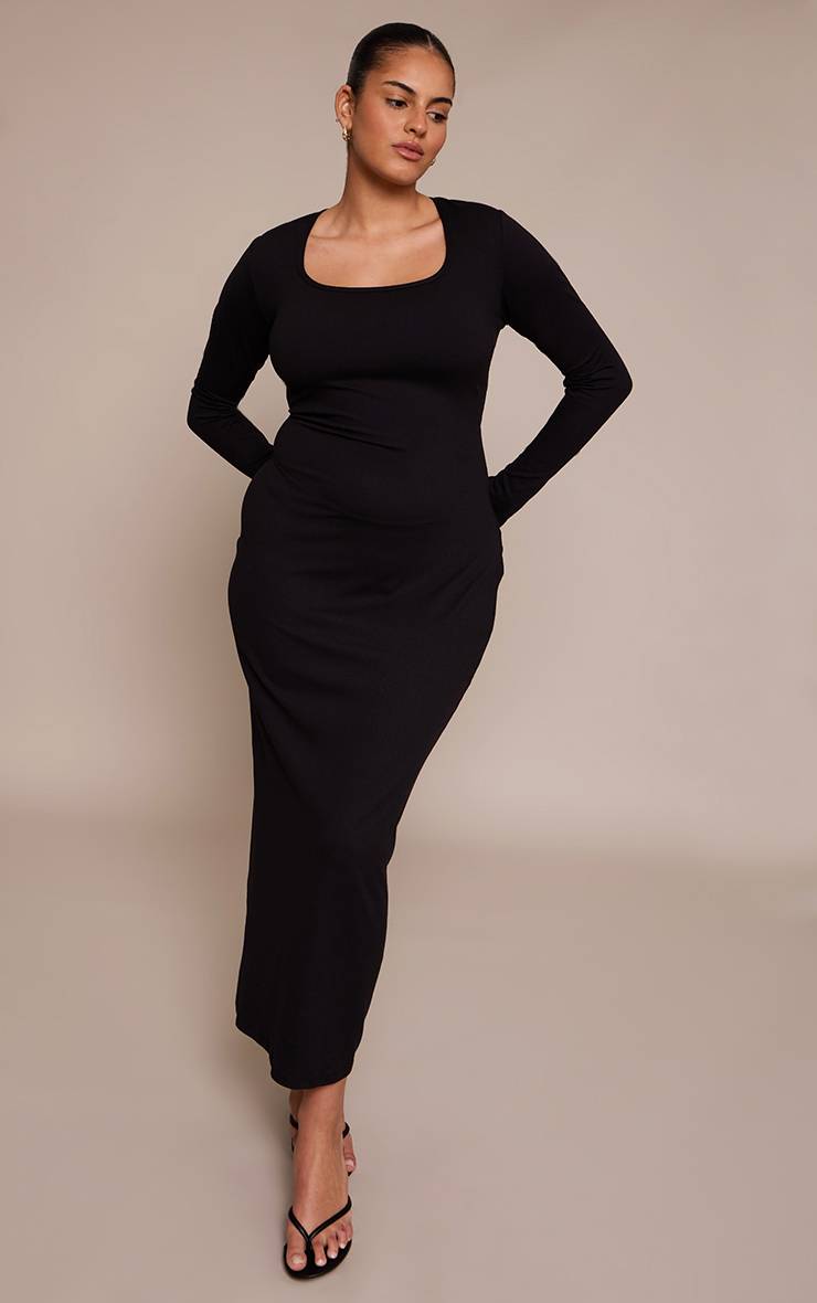 Noir Robe Maxi Grande Taille Sculptante À Encolure Carrée