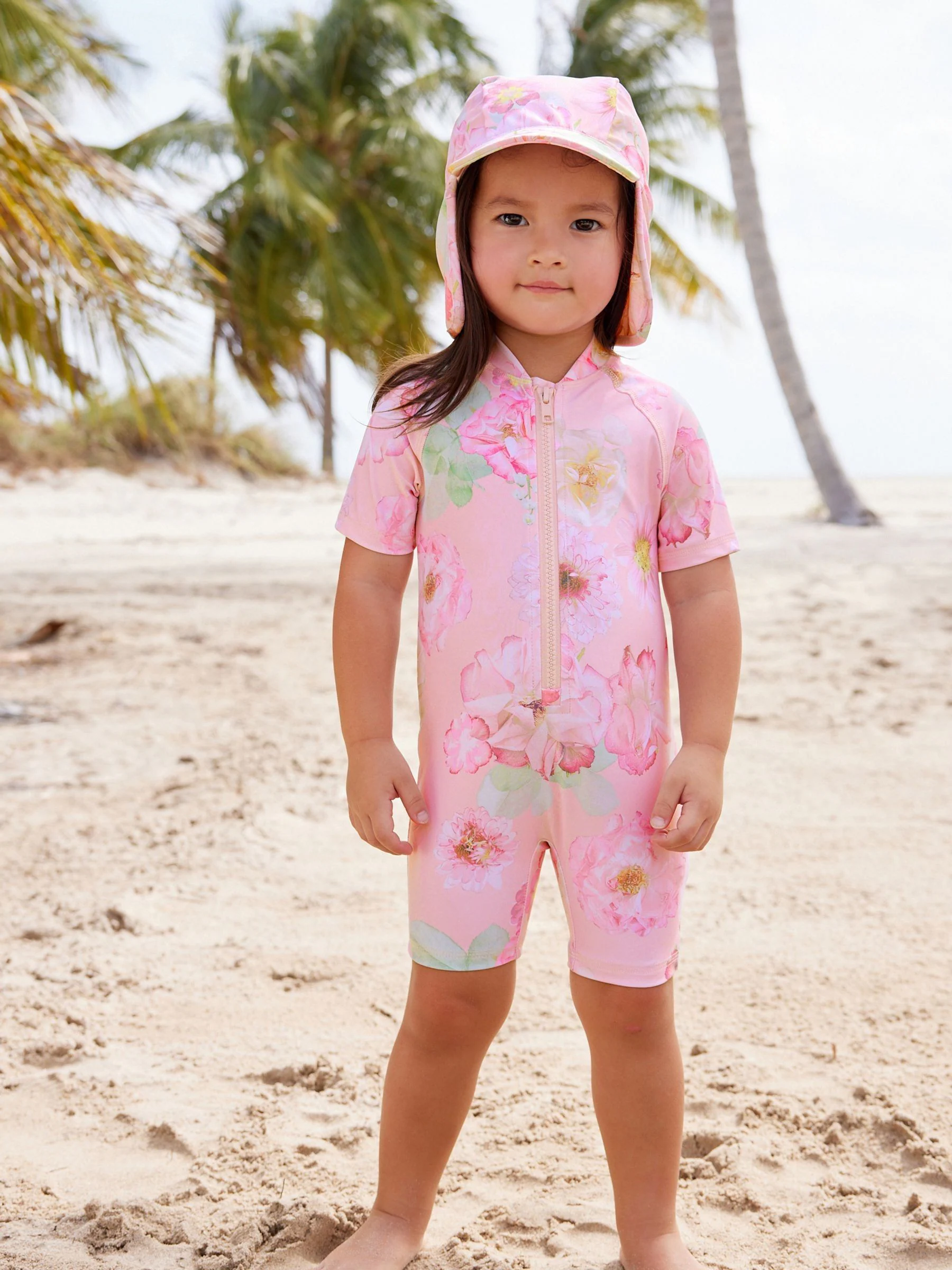 Roze pioenroos - Zonbeschermend badpak (3 mnd-10 jr)