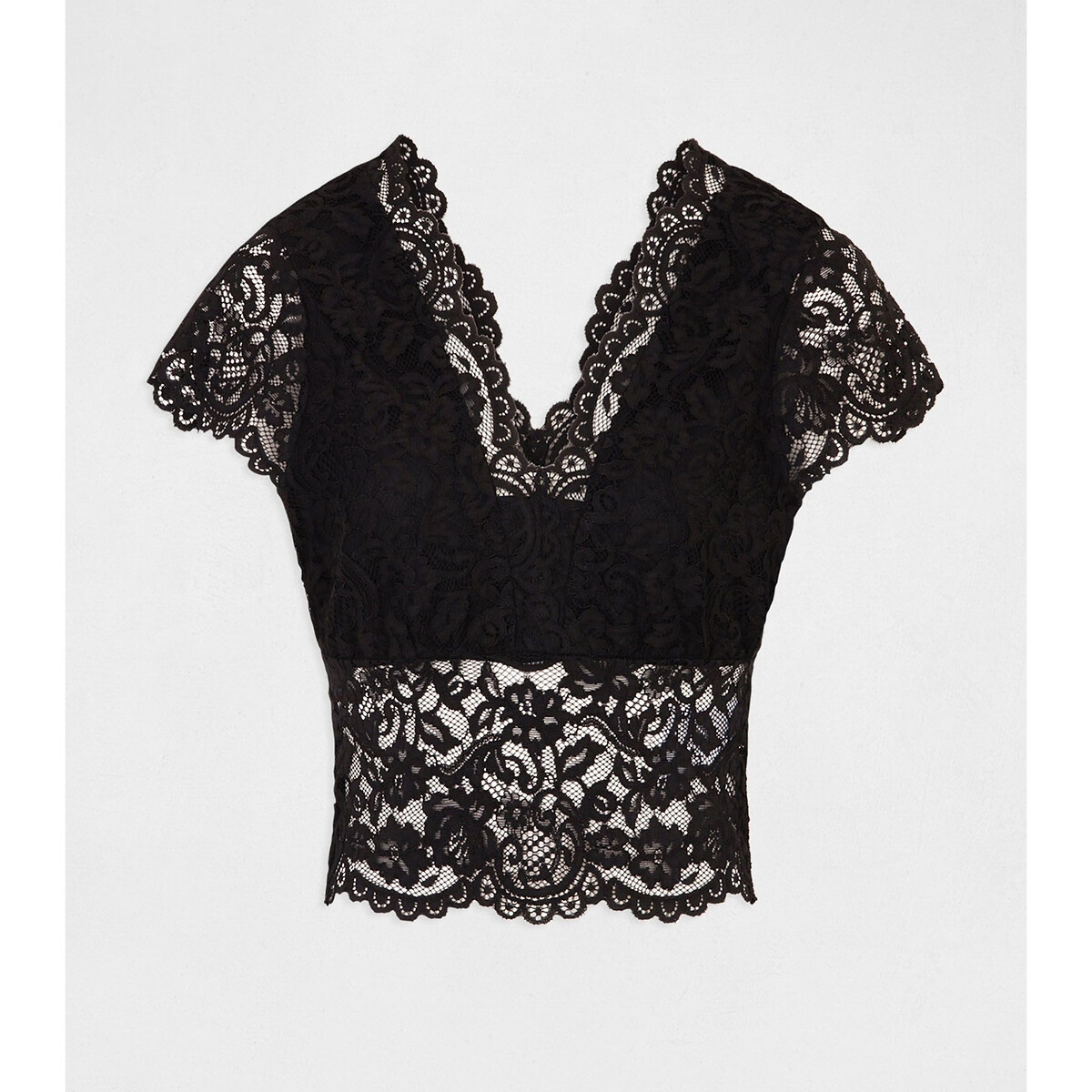 MORGAN<br>Camiseta com renda e decote em V