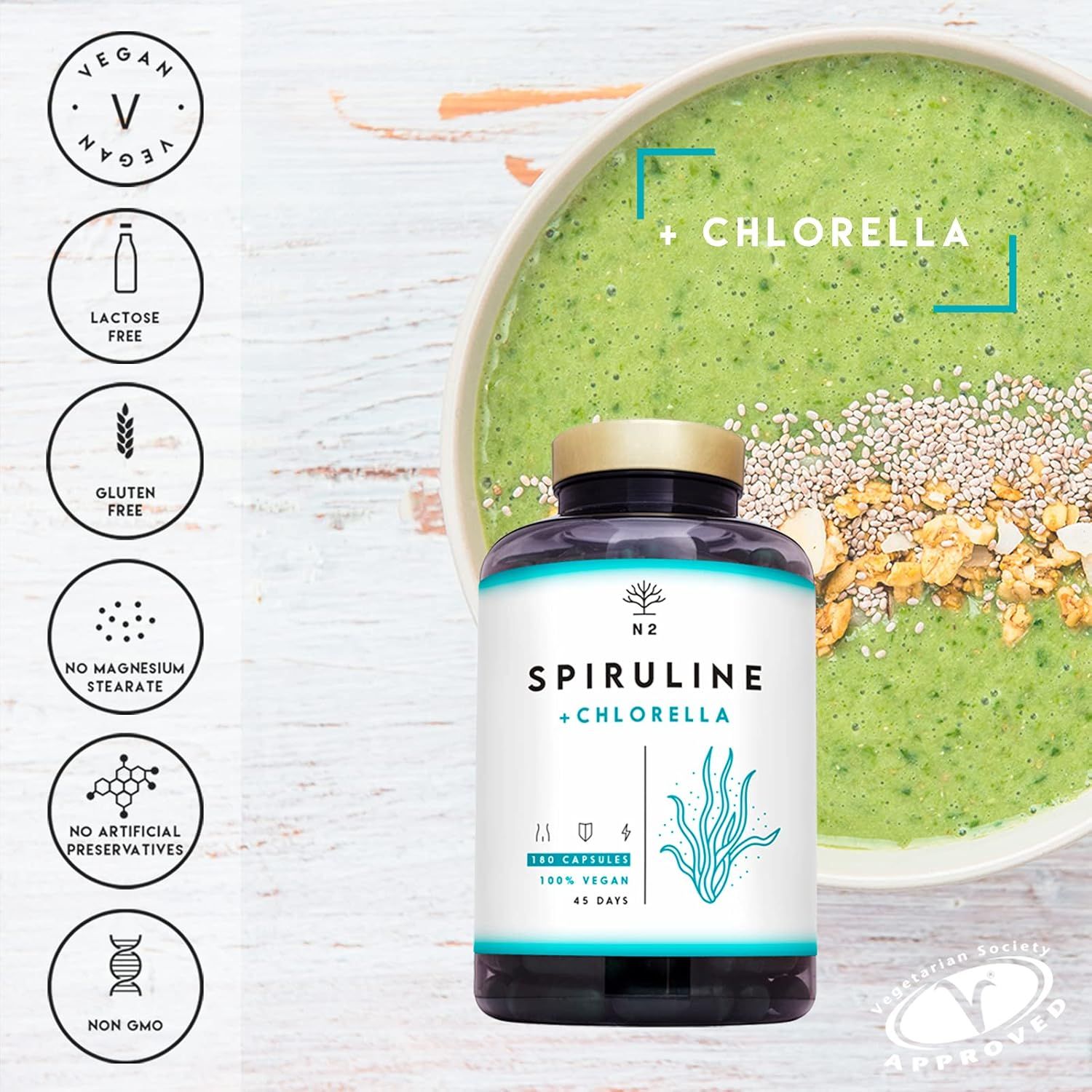 N2 Natural Nutrition Spirulina Chlorella Algen Kapseln