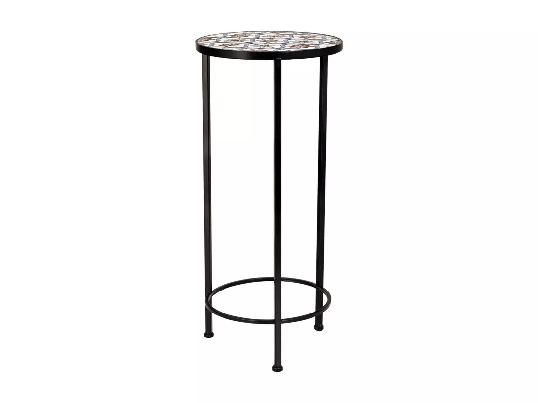 Ensemble de 3 pièces en mosaïque et supports en fer forgé noir D30x68h-D25x57h-D20x51h cm