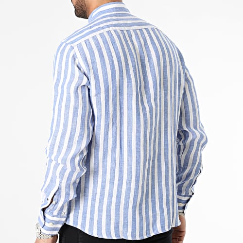 Chemise Manches Longues A Rayures Blanc Bleu