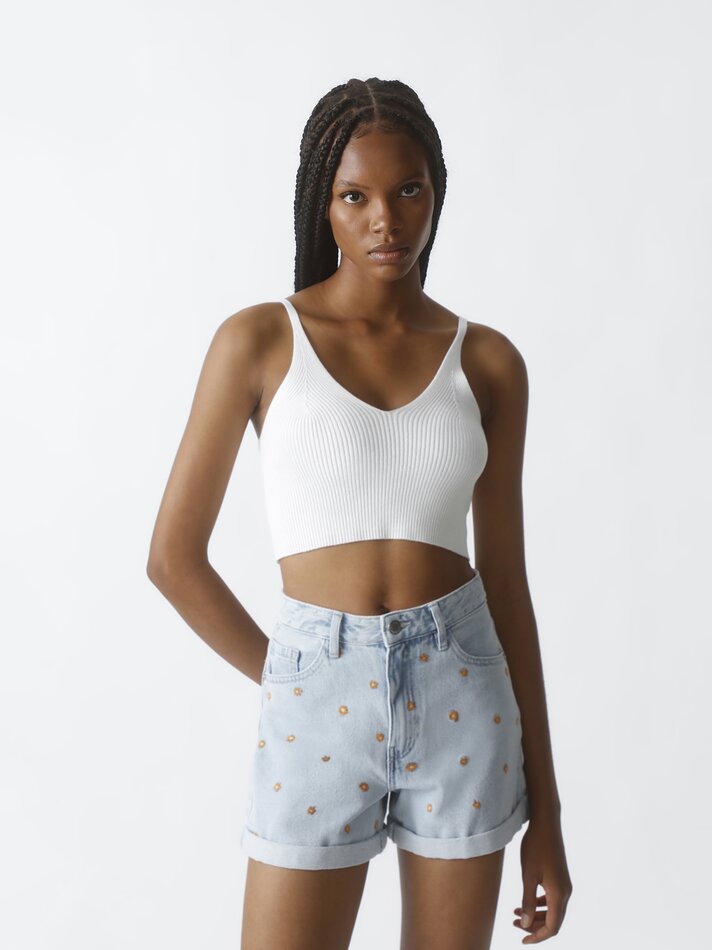 Shorts jeans bordados - Azul Fluorescente