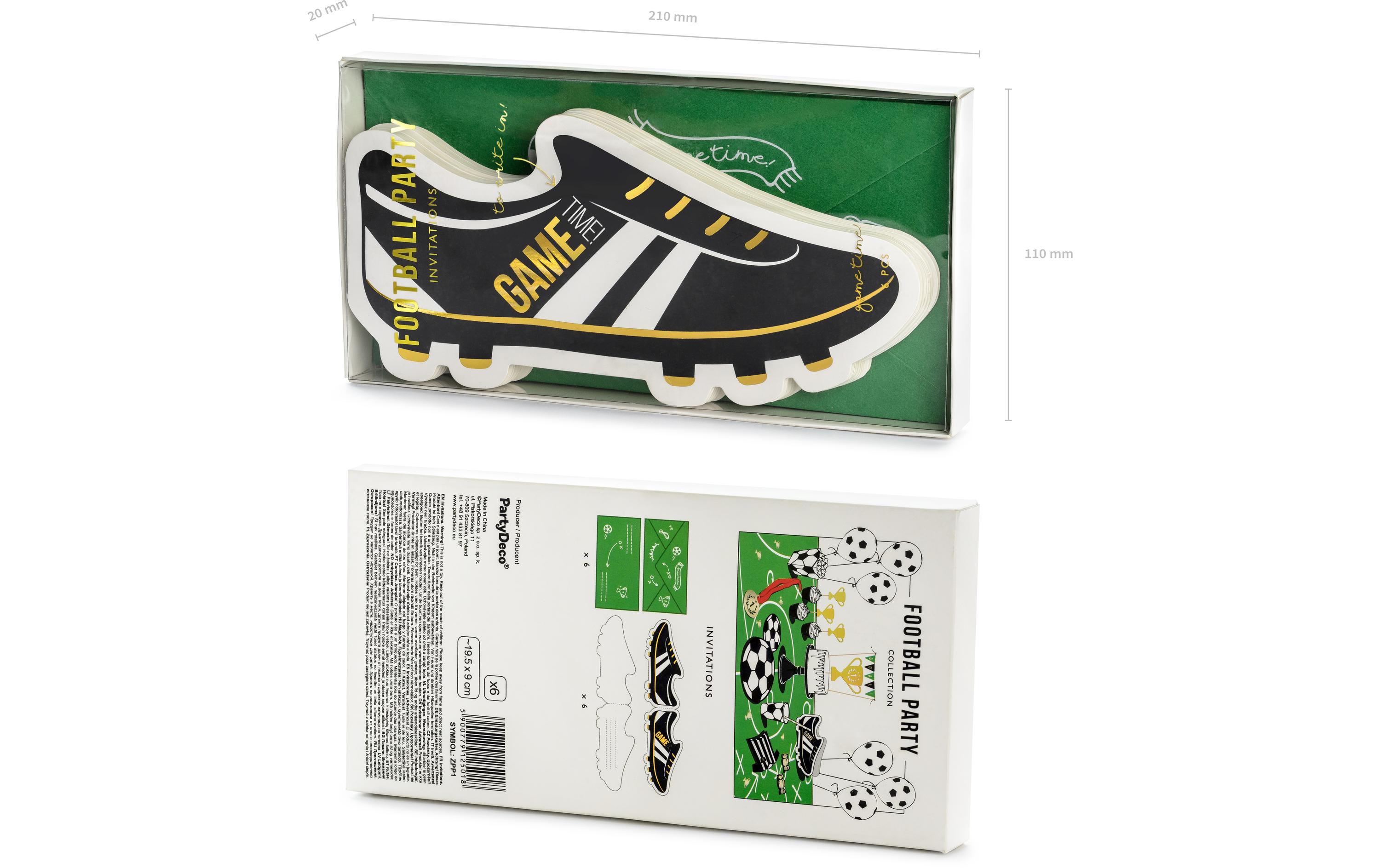 Einladungskarte Fussball 19 x 9 cm, 6 StückSchuhförmige Geburtstagskarten