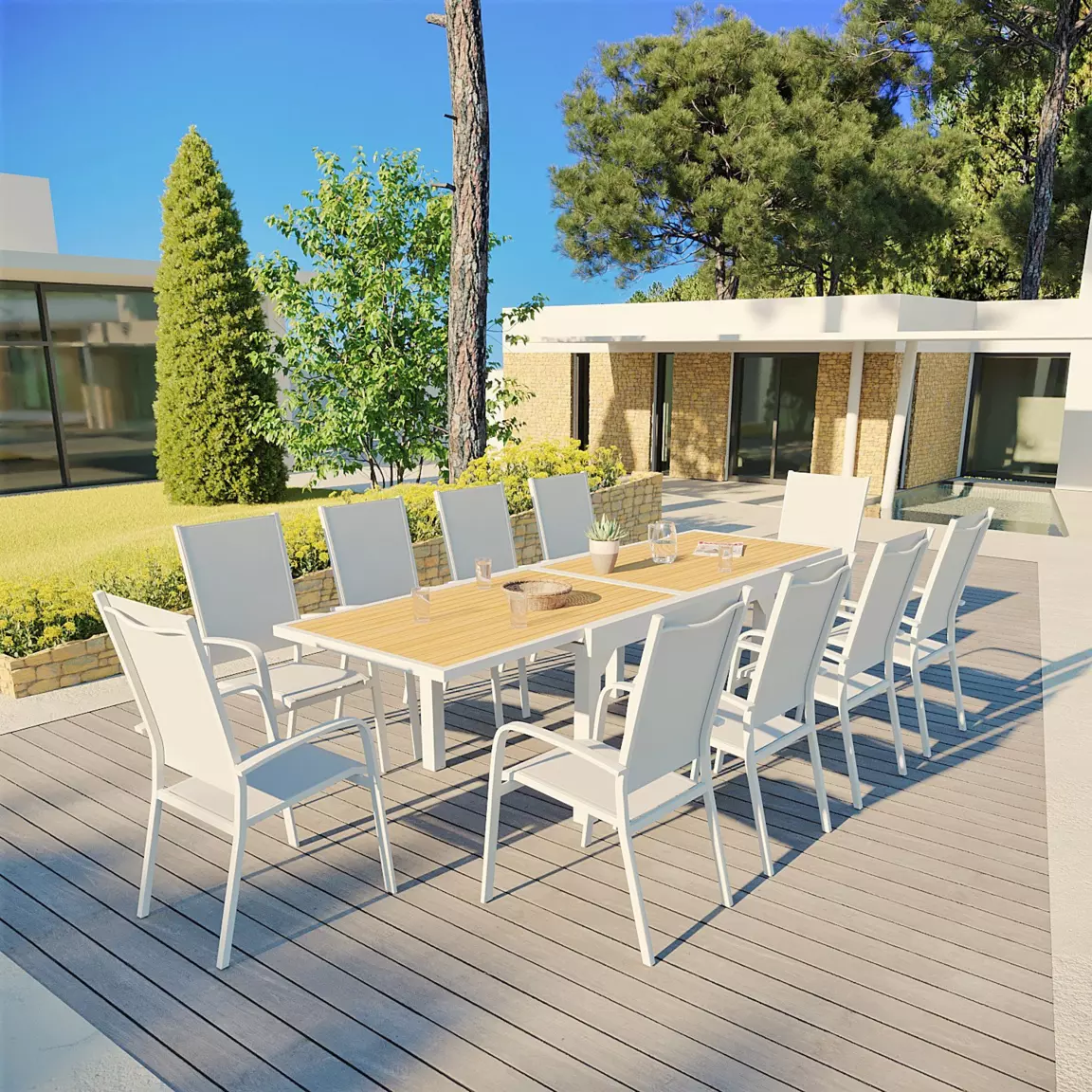 Fauteuil de jardin dossier haut aluminium empilable Murano Blanc