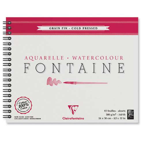 Clairefontaine FONTAINE Aquarellpapier Spiralblock, Feinkorn