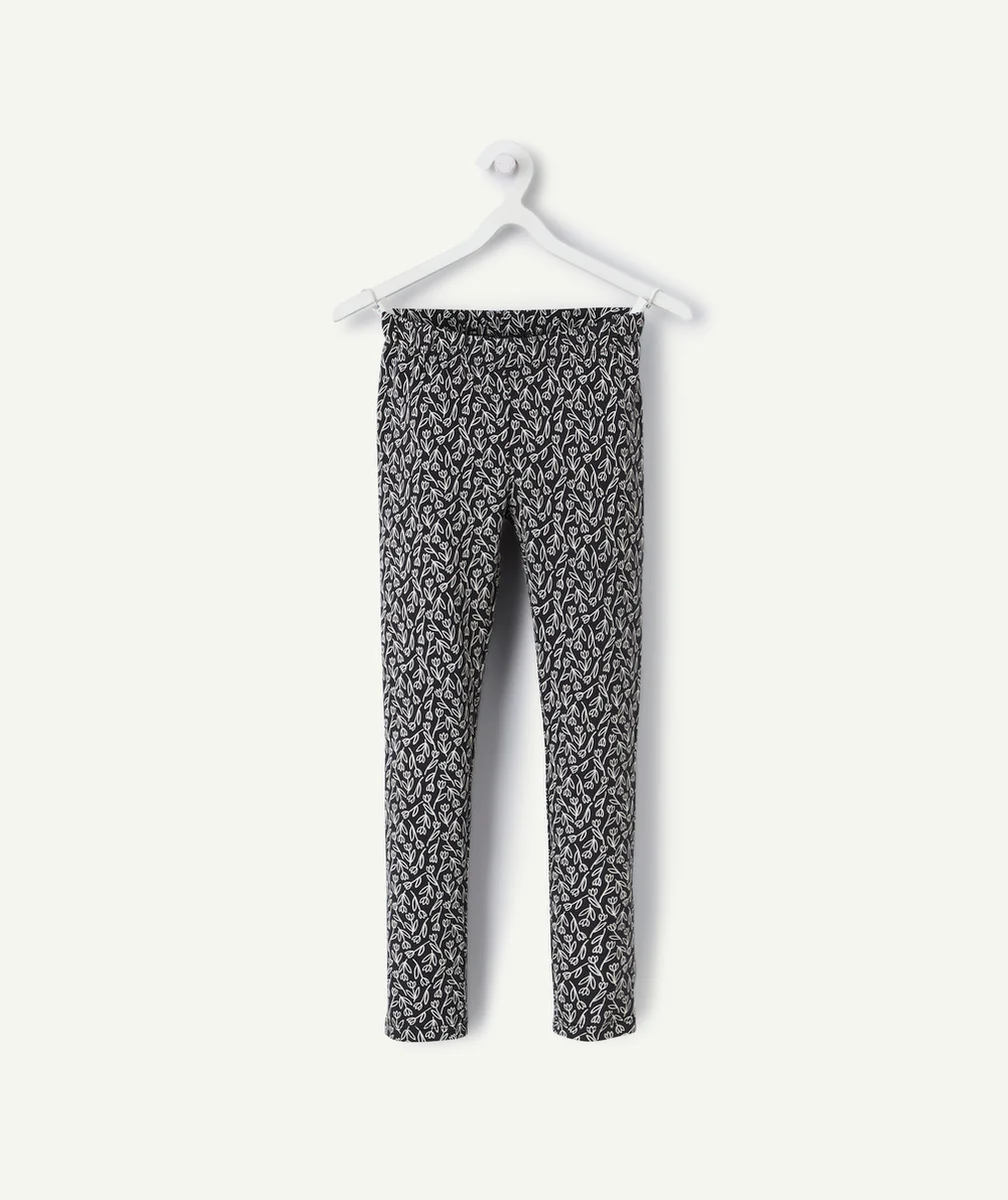 LEGGING FILLE EN COTON BIO NOIR AVEC IMPRIMÉ FLEURI