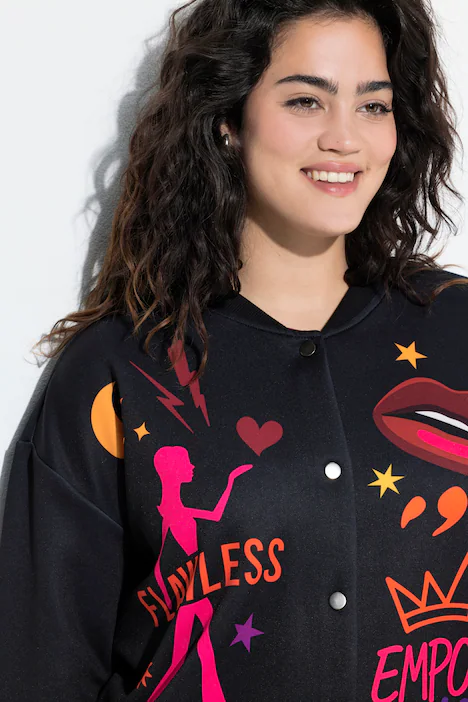 College-Jacke, leicht oversized, Prints, schwarz