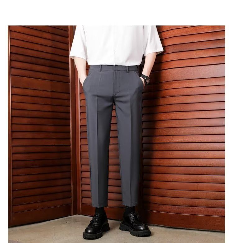farrahces - Mid Rise Plain Cropped Straight Leg Dress Pants