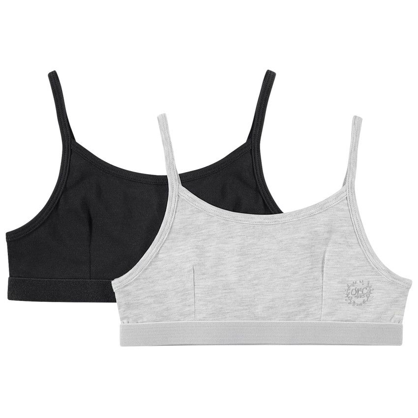 Junior - Lot de 2 brassières en coton avec logo printé - Gris chiné