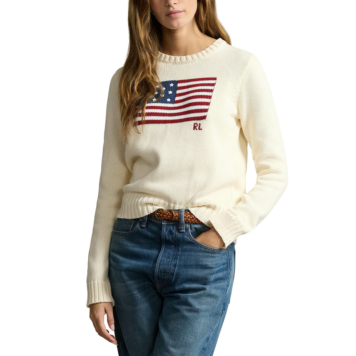 POLO RALPH LAUREN<br>Suéter de gola redonda, bandeira americana
