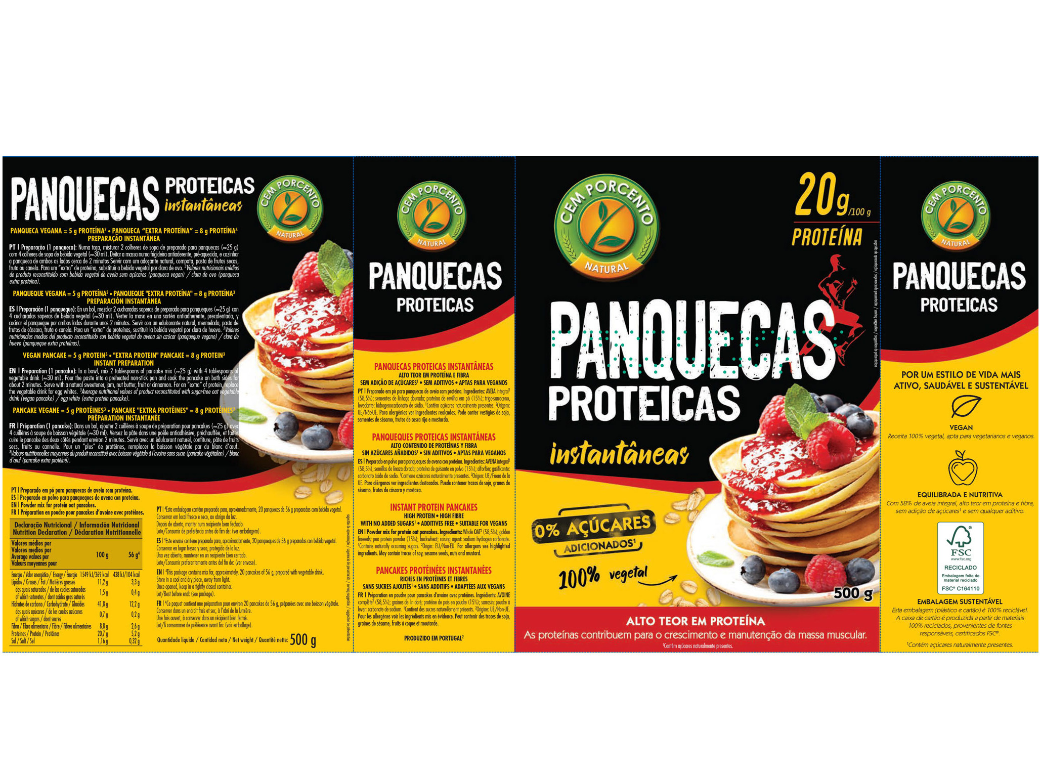 MIX CEM PORCENTO PANQUECAS PROTEICAS 500G