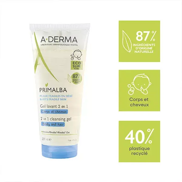 A-Derma Primalba Gel de Limpeza Suave para Bebê 2 em 1 Corpo e Cabelo 200ml