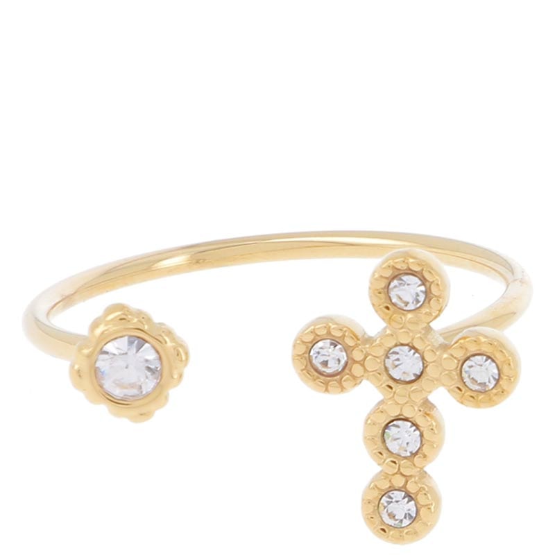 Bague ajustable - Acier inoxydable doré & strass blanc
