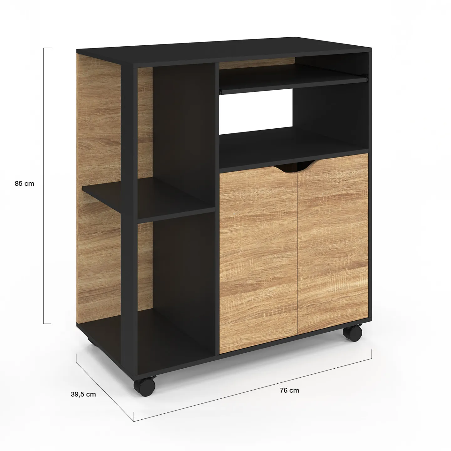 Desserte de cuisine COSI bois noir et portes façon hêtre L.76 CM