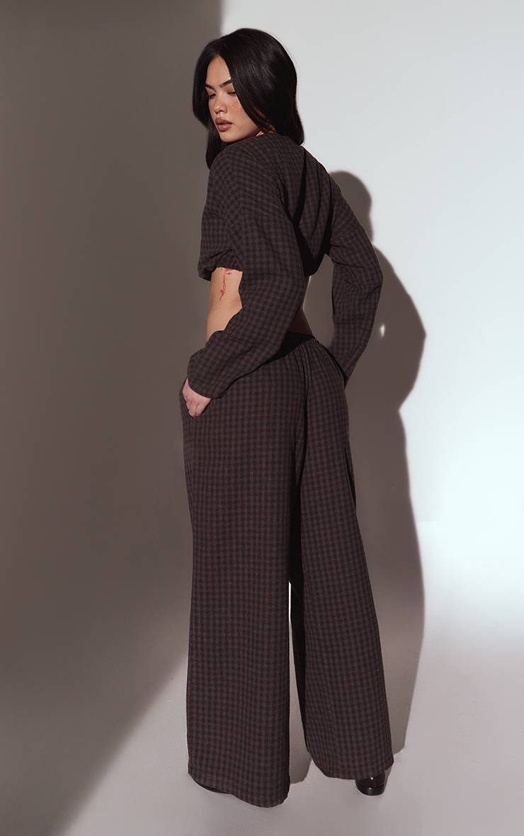 Marron Pantalon À Carreaux Brossés Avec Taille Élastiquée Ensemble Coordonné