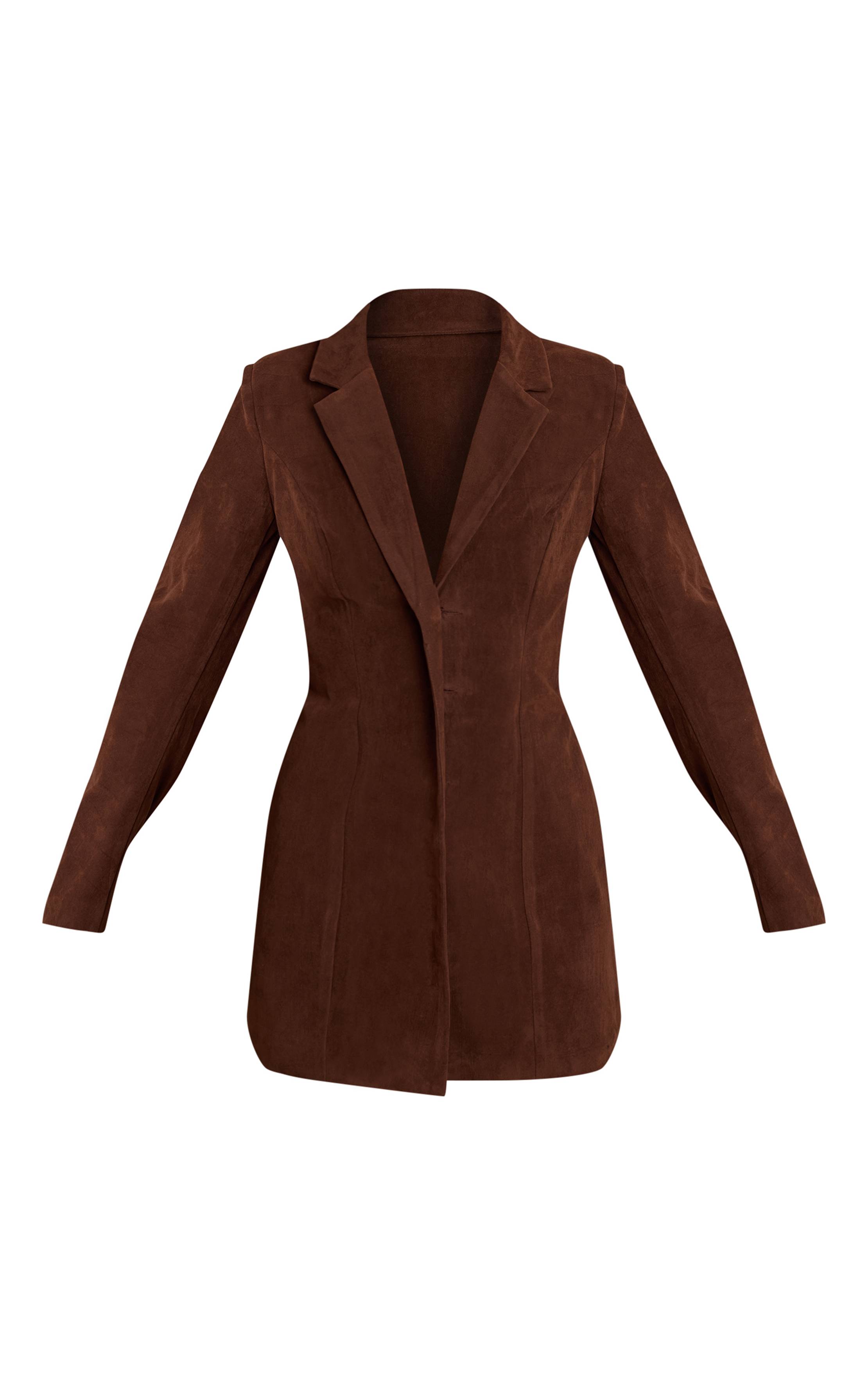 Marron Robe Blazer Effet Daim Imprimé Croco