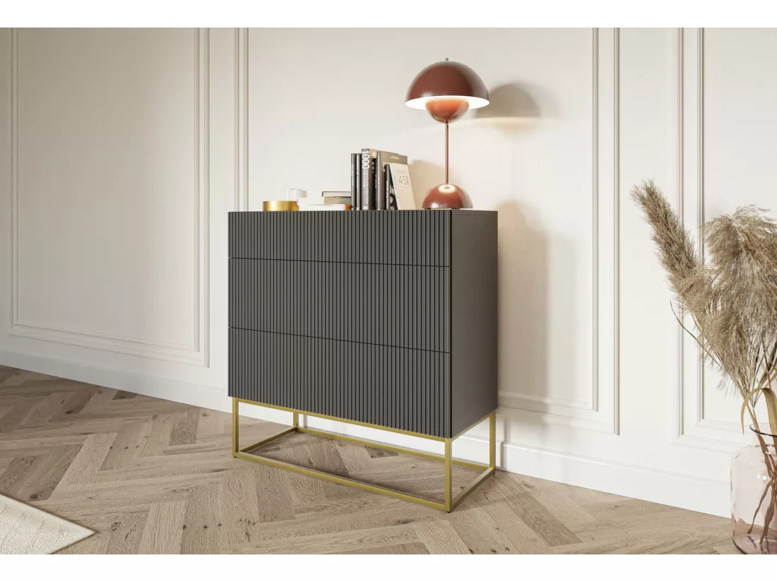Commode avec tiroirs - 90 cm - noir - VELDIO