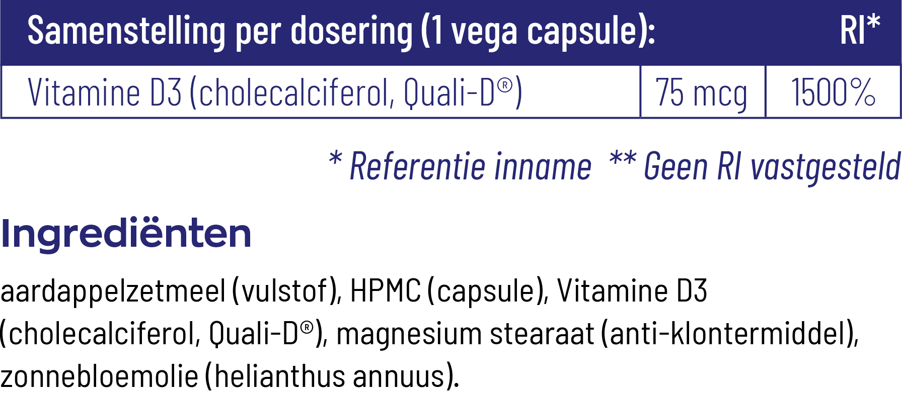 Vitakruid Vitamine D3 75 Mcg / 3000 Ie (60 vega capsules)
