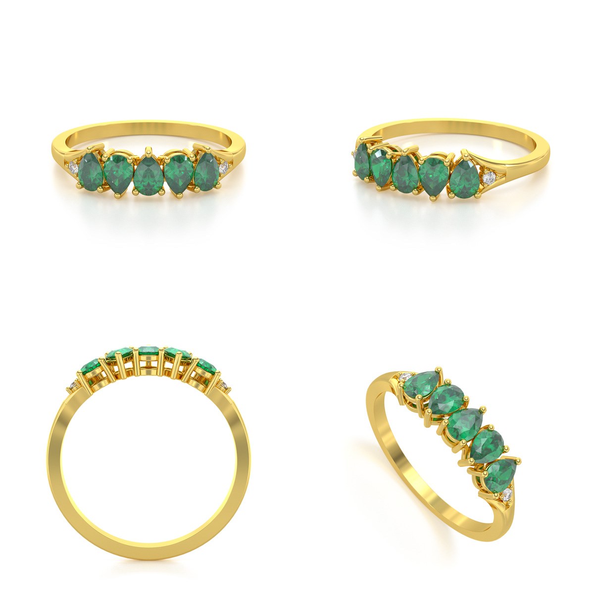 Bague ADEN Or 585 Jaune Emeraude et diamants 1.74grs